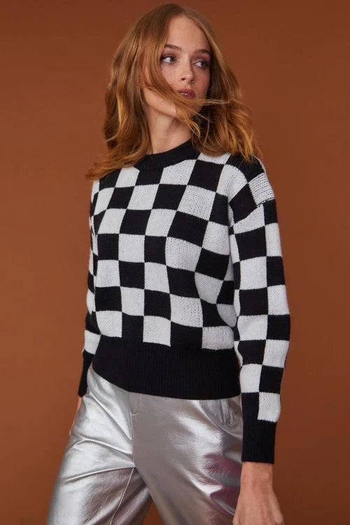 Checked Black - White Cashmere Jumper